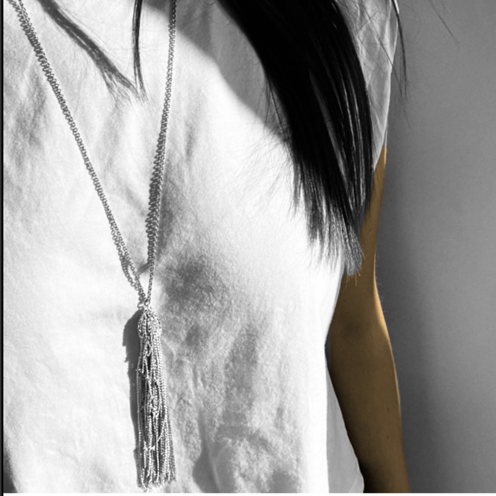ALEXIS BITTAR • Silver Cascading Swarovski Crystal Chain Tassel Pendant Necklace